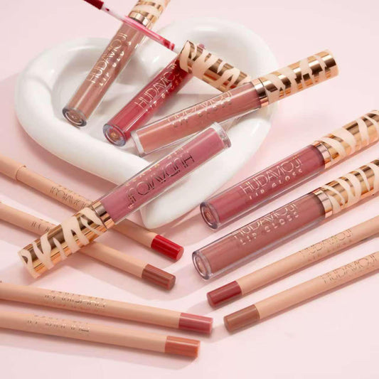 Hudamoji Lip Gloss + Lip Pencil – The Perfect Duo for Luscious Lips